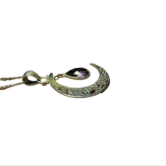 Sterling Silver Half Moon Pendant with Amethyst Teardrop - Picture 6 of 9